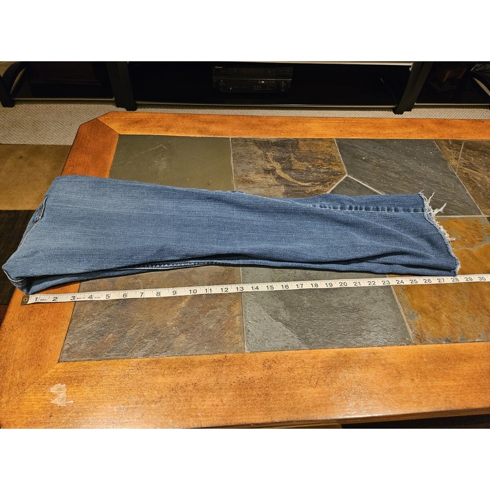 Arizona Bootcut Womens Sz 7 Long Blue Denim Cotton Stretch Raw Hem Western - Picture 11 of 12
